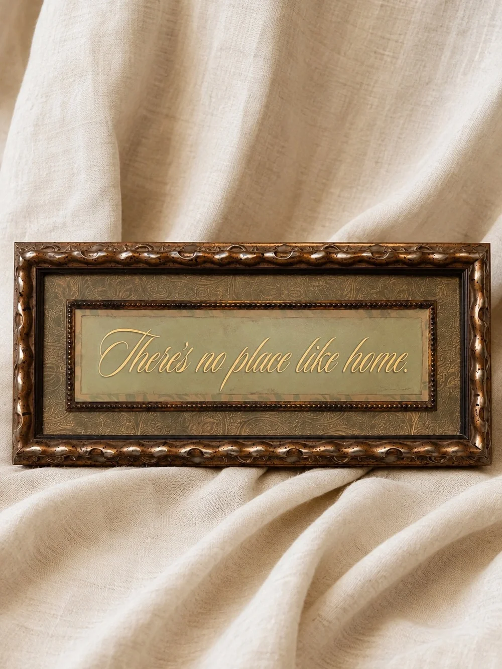 'There's No Place Like Home' Framed Wall Accent |Green & Gold | 22x10.5”